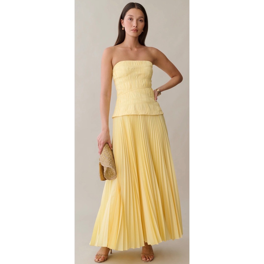 Few Moda o.p.t One Pretty Time Yellow Pleated Maxi Dress Formal Gown